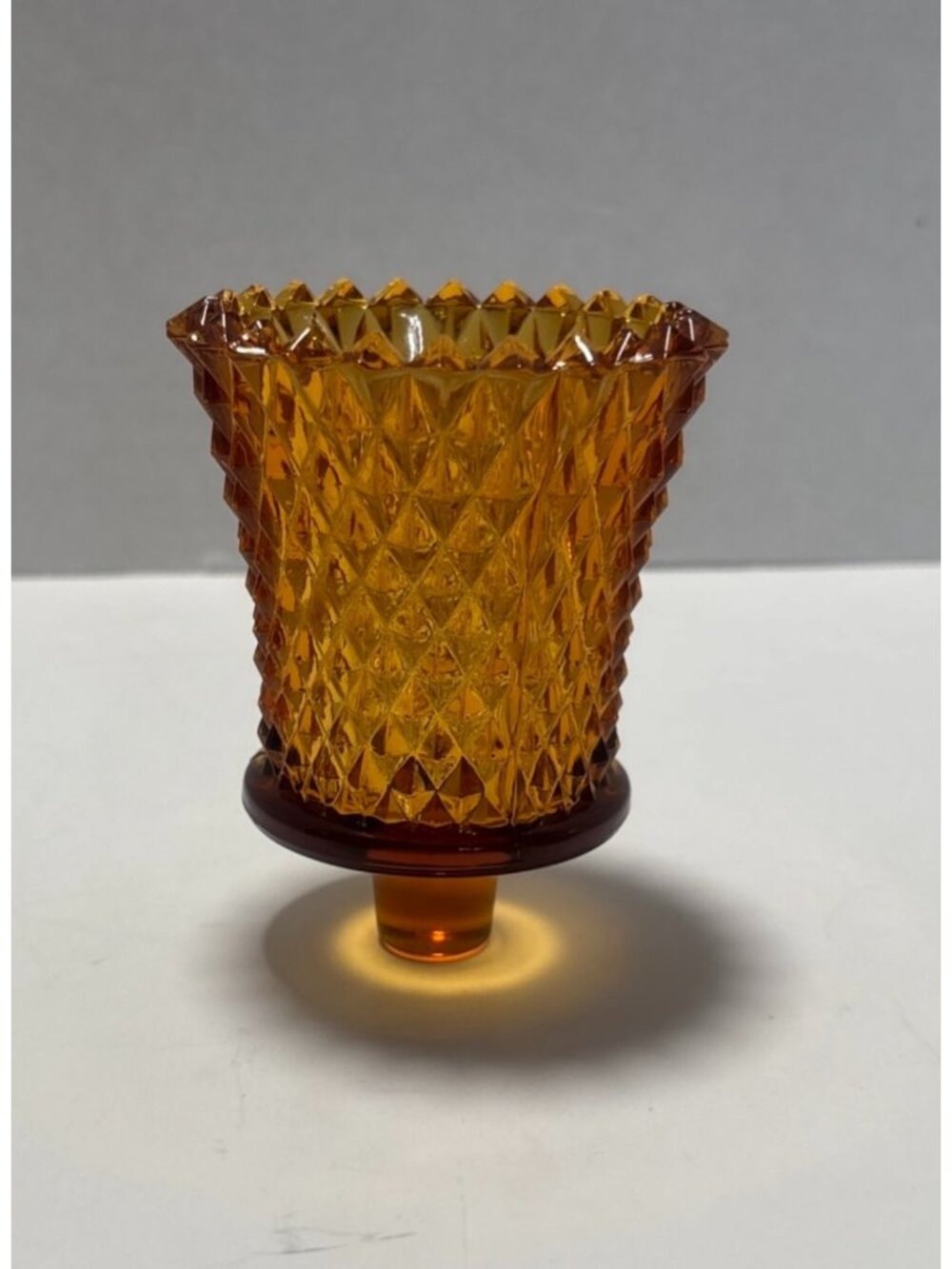 Homco Amber Glass Votive Holder VTG 70s Diamond Point Design Elegant Decor